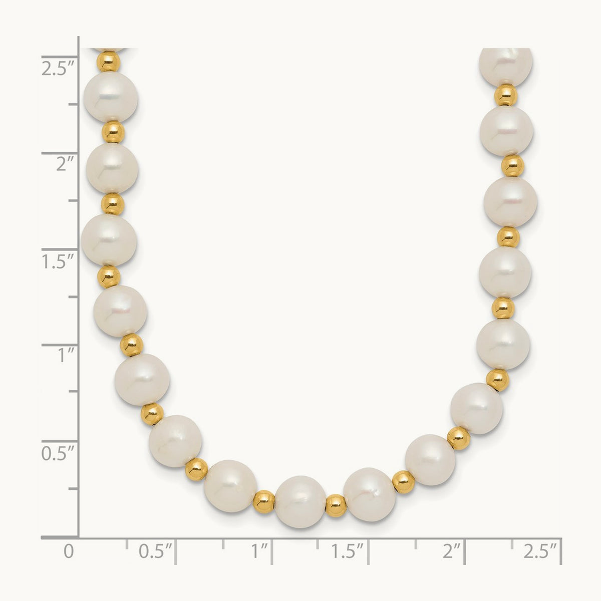 6- White Near Round FW Cultured Pearl Bead Necklace, 7mm, 14K