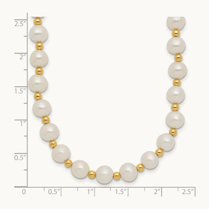6- White Near Round FW Cultured Pearl Bead Necklace, 7mm, 14K
