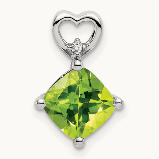 Peridot and Diamond Heart Chain Slide, 14K White Gold