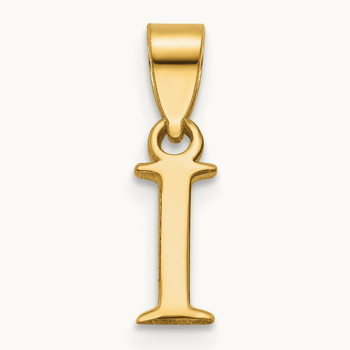 Polished Block Initial Pendant — 14K Yellow Gold, I