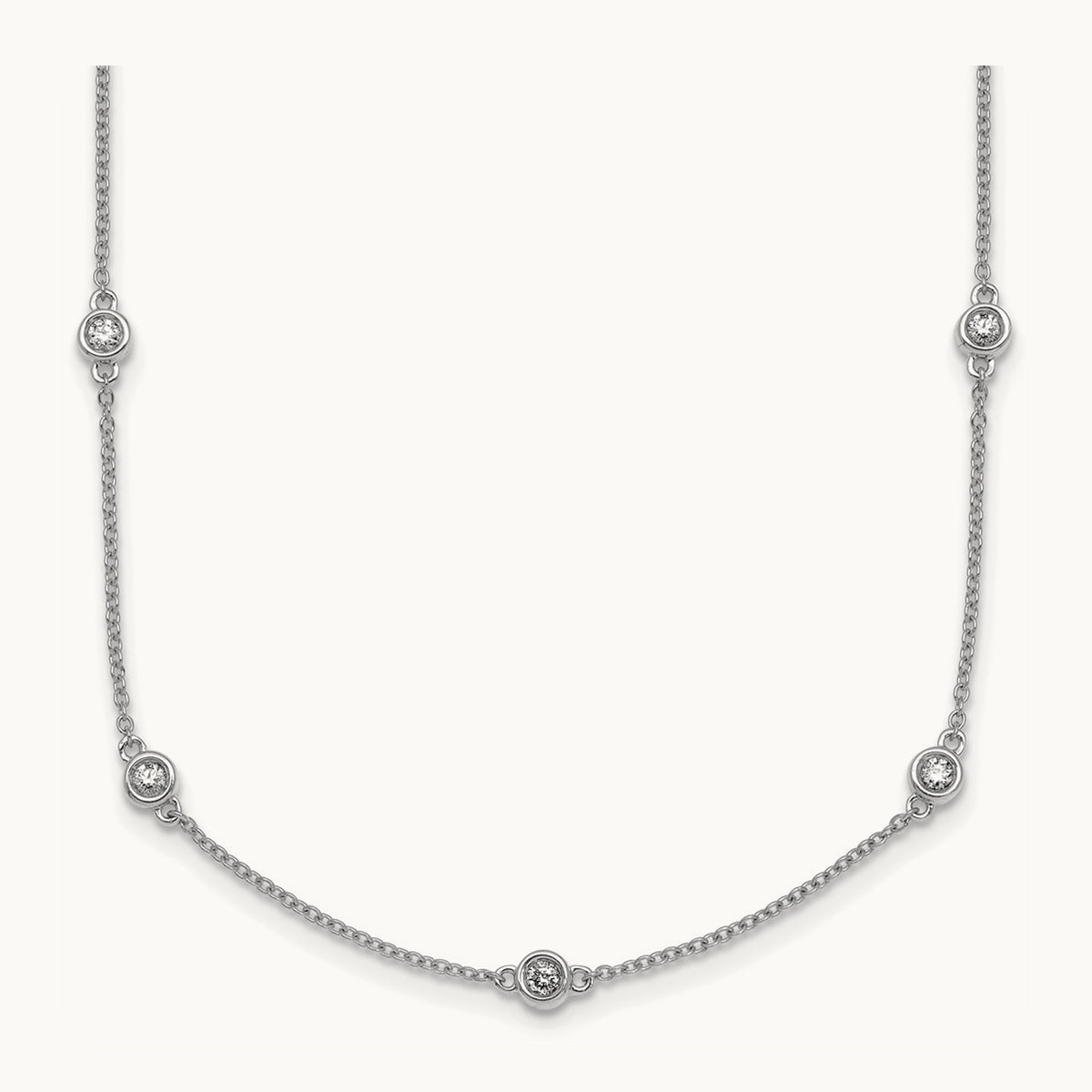 Diamond Station Cable Necklace, 14K White Gold