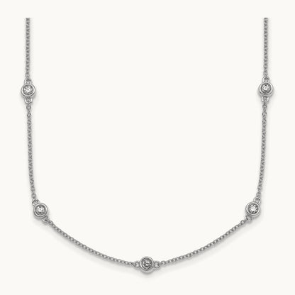 Diamond Station Cable Necklace, 14K White Gold