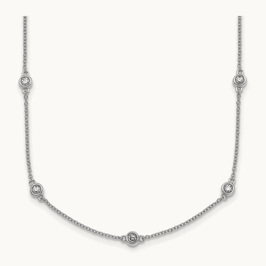 Diamond Station Cable Necklace, 14K White Gold
