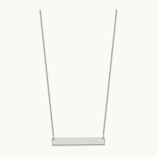 Medium Capitalized ARIAL ROUNDED Bar Necklace, 14K White Gold