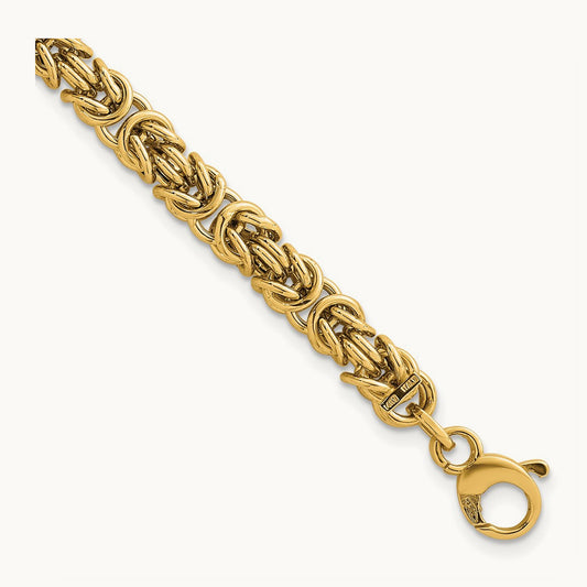 Polished 7.5in Rounded Byzantine Link Bracelet, 14K
