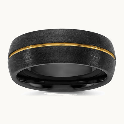 Ceramic Black Scratch Finished with Yellow IP-plated Center 8mm Band