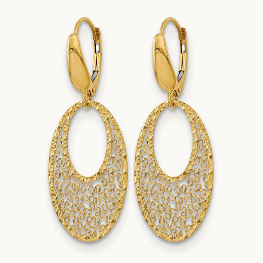 Polished and Textured Floral Leverback Earrings — 14K Yellow Gold