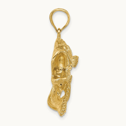 2-D Bass Fish Jumping Charm, 14K