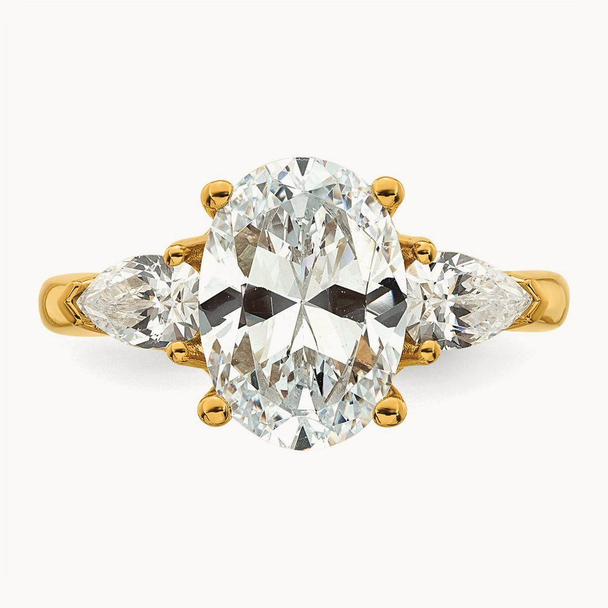 Oval/Pear 3 Stone Engagement Ring, 1.25-3.50 ct tw Lab-Grown Diamond — 3 5/8 ct, 14K Yellow Gold