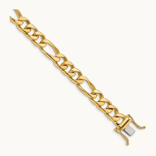 Hand-polished Figaro Link Bracelet, 9mm, 14K