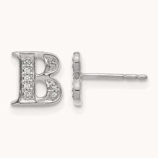 Diamond Initial B Earrings, 14K White Gold