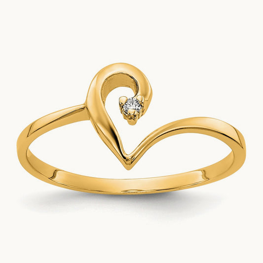 Polished AA Diamond Heart Ring, 14K