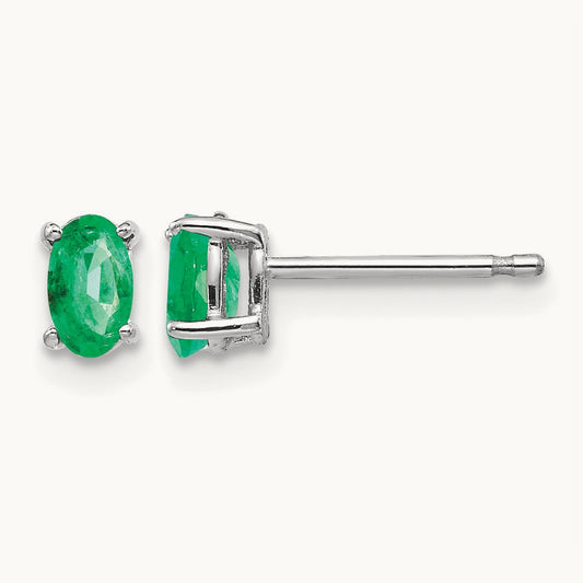Emerald Earrings, 14K White Gold