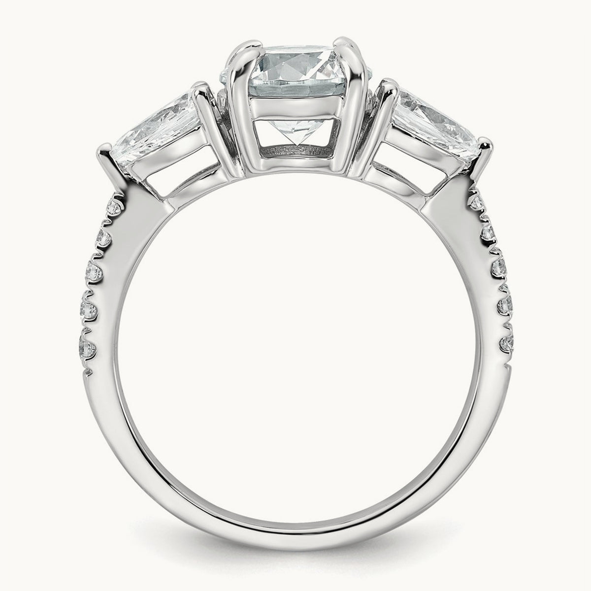 Round Center Semi-Mount 3 Stone Engagement Ring, 0.50-0.75 ct tw Lab-Grown Diamond — 3/4 ct (holds 1 ct center), 14K White Gold
