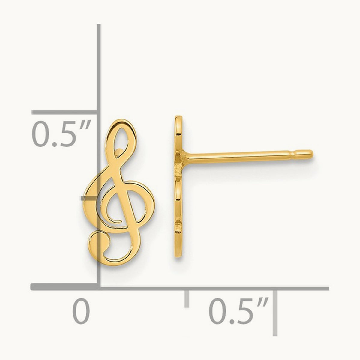 Polished Treble Clef Note Post Earrings, 14K