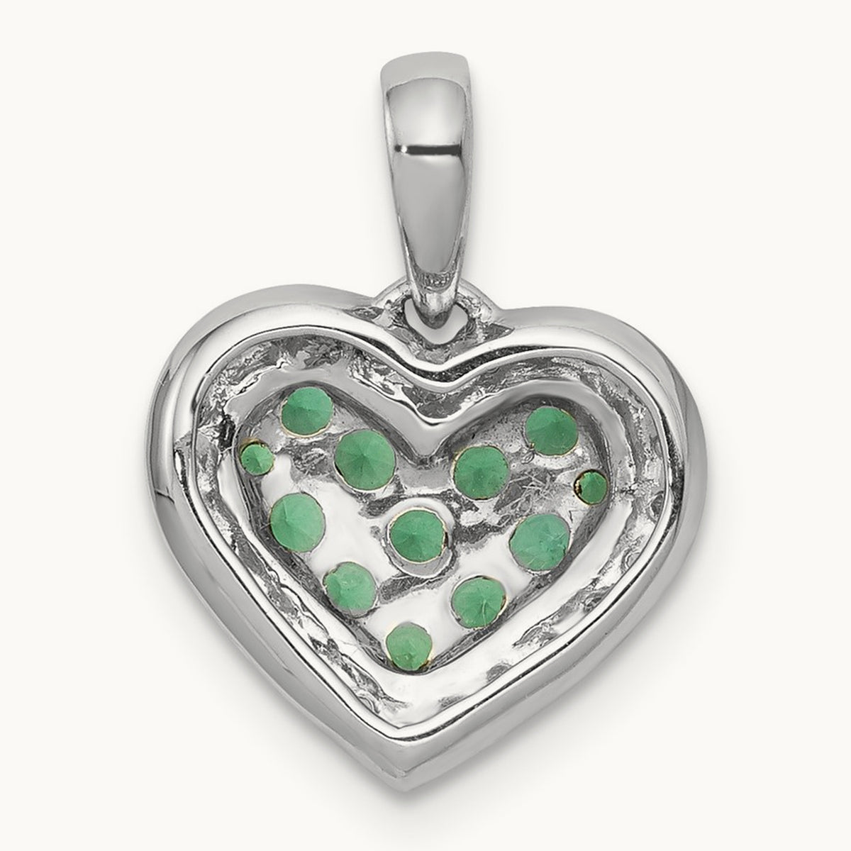 w/Black Rhodium Diamond/Emerald Heart Pendant, 14K White Gold