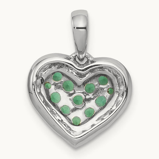 w/Black Rhodium Diamond/Emerald Heart Pendant, 14K White Gold