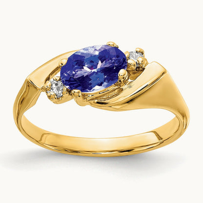 7x5mm Oval Tanzanite AA Diamond ring, 14K