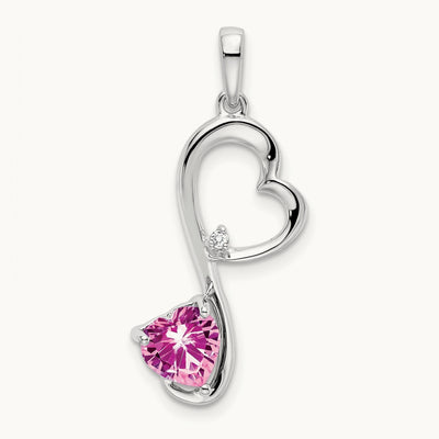 Created Sapphire and Diamond Heart Pendant — 14K White Gold