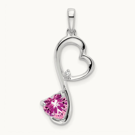 Created Sapphire and Diamond Heart Pendant — 14K White Gold