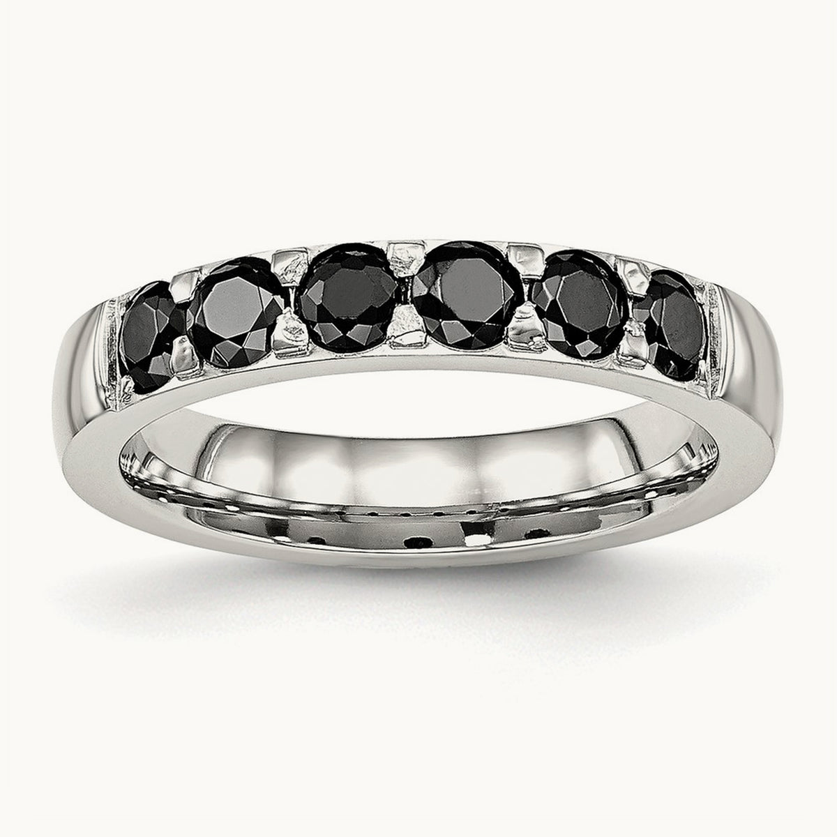 Stainless Steel Polished Black CZ 4mm Band