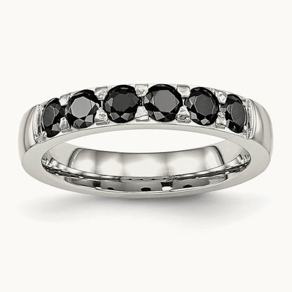 Stainless Steel Polished Black CZ 4mm Band