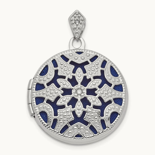 Filigree .01ct Diamond Round Locket, 20mm, 14K White Gold