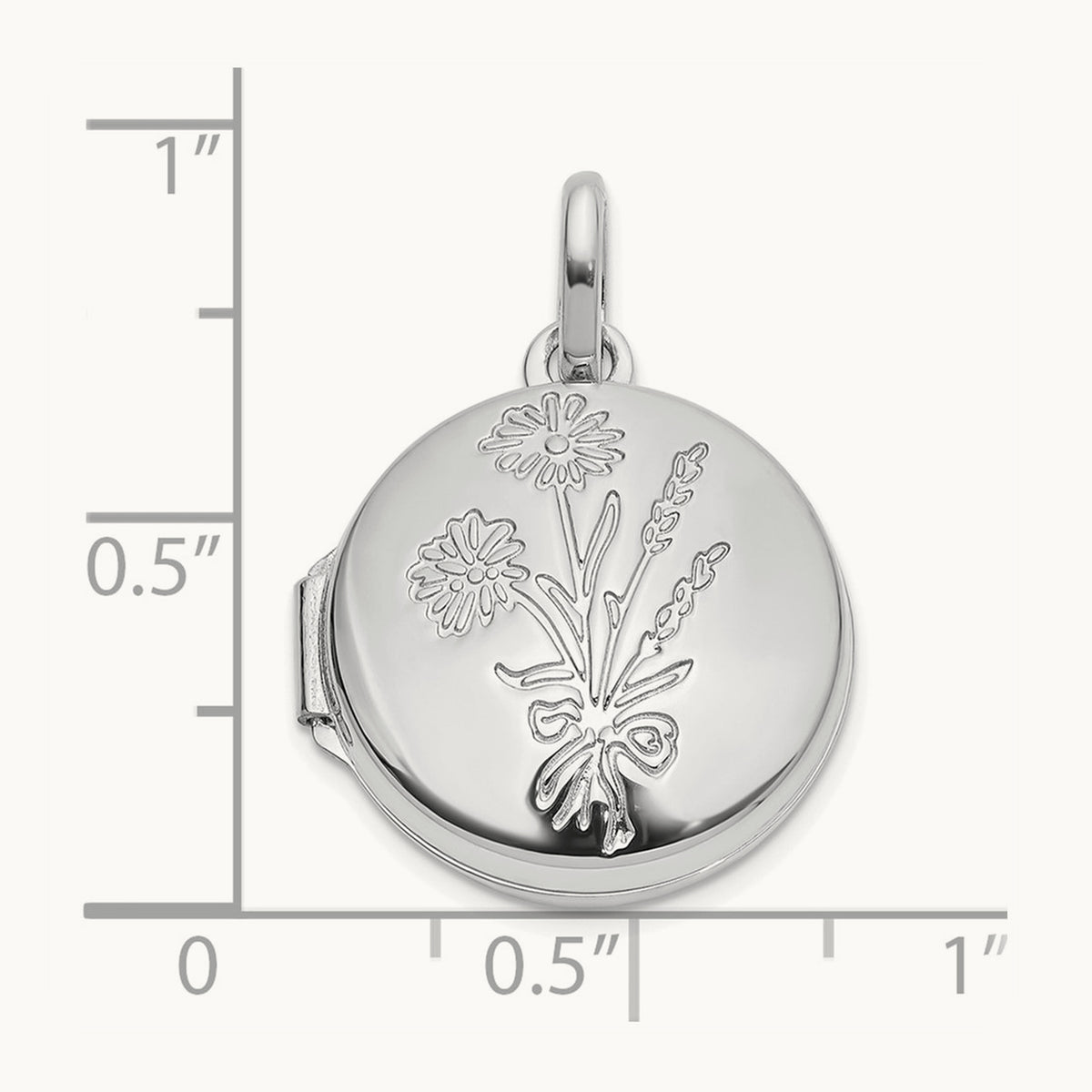 Polished Floral GRANDDAUGHTER Reversible Round Locket, 16mm, 14K White Gold