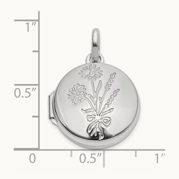 Polished Floral GRANDDAUGHTER Reversible Round Locket, 16mm, 14K White Gold