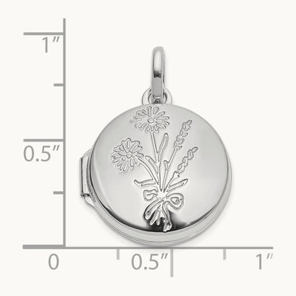Polished Floral GRANDDAUGHTER Reversible Round Locket, 16mm, 14K White Gold