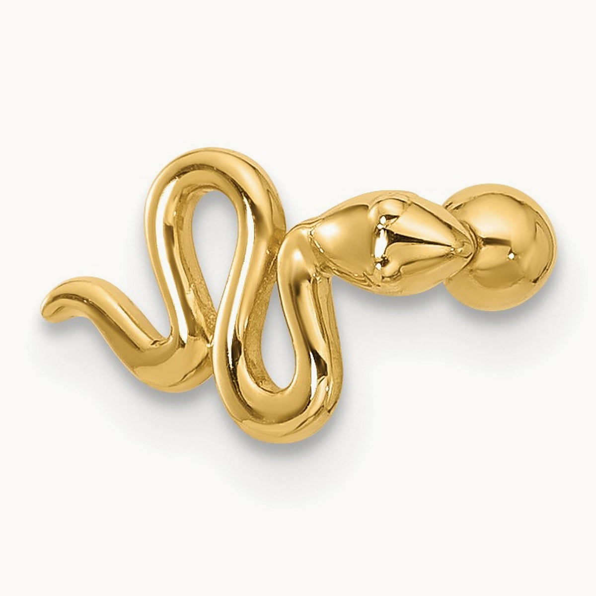 18 Gauge Polished Snake Cartilage Stud, 14K