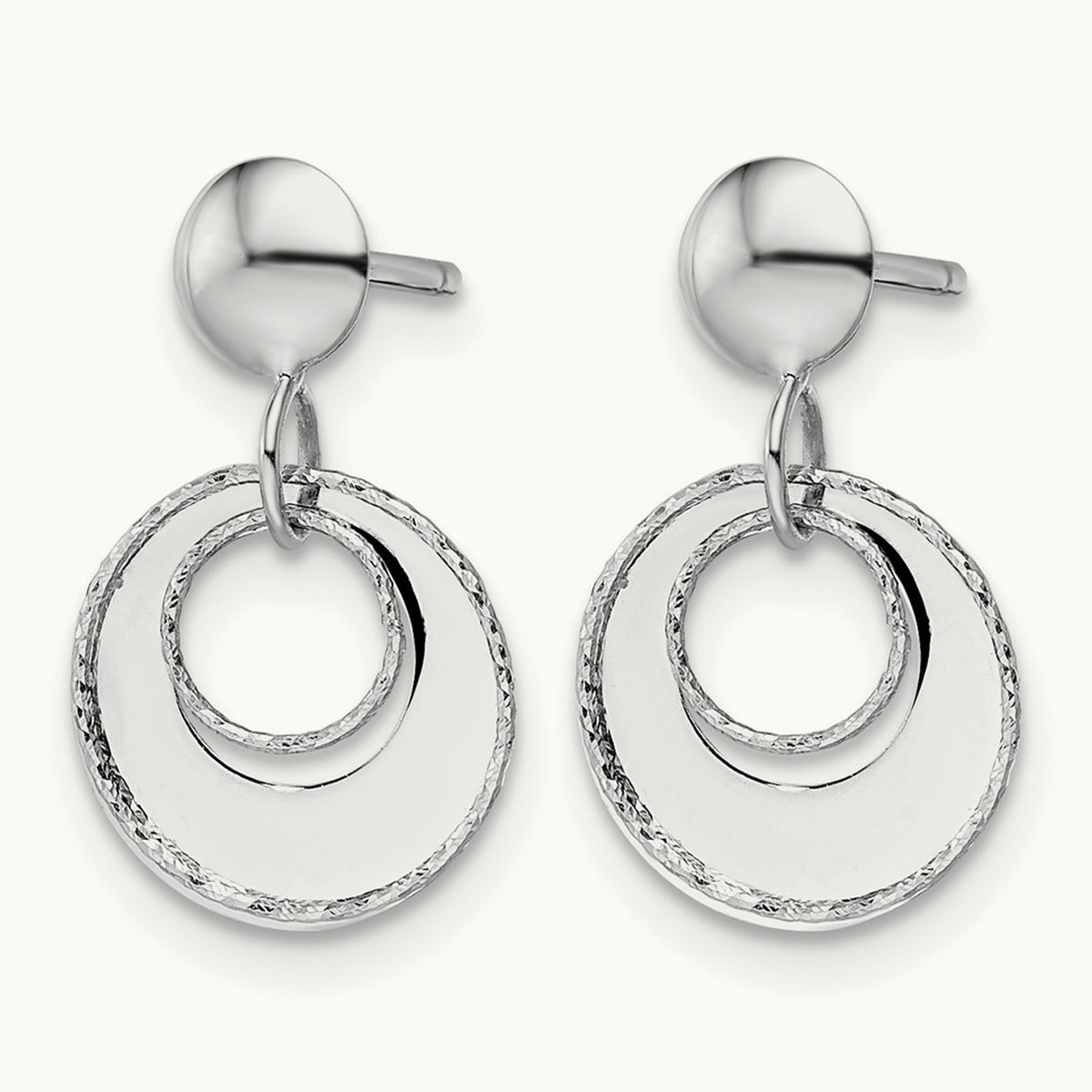 Polished Textured Post Dangle Earrings — Leslie's — 14K White Gold