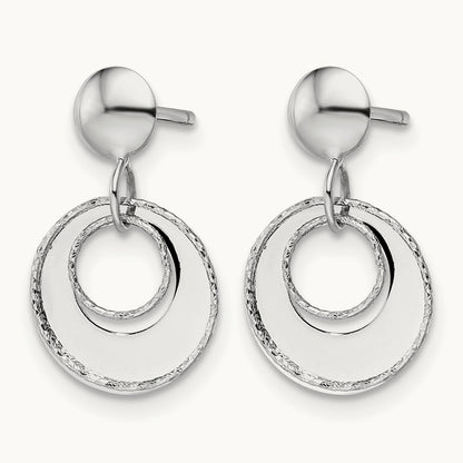 Polished Textured Post Dangle Earrings — Leslie's — 14K White Gold