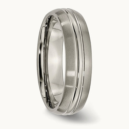 Brushed Center Grooved Band, 6mm, Titanium