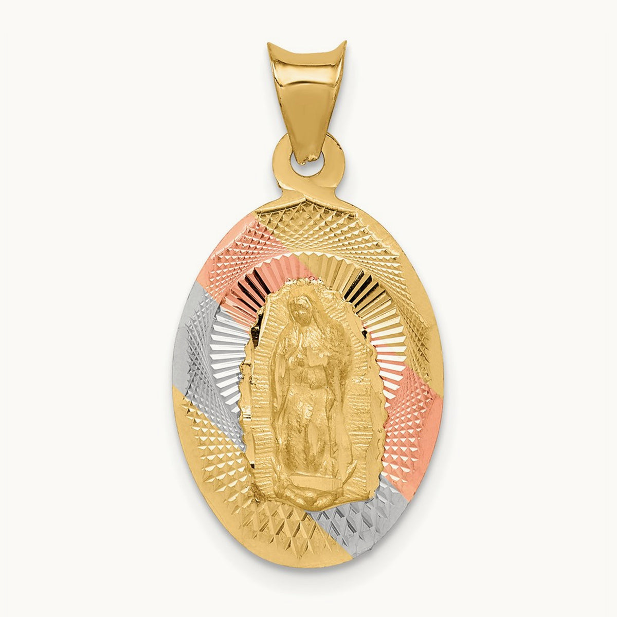 Diamond-cut Lady Of Guadalupe Oval Pendant with rhodium — 26.7mm