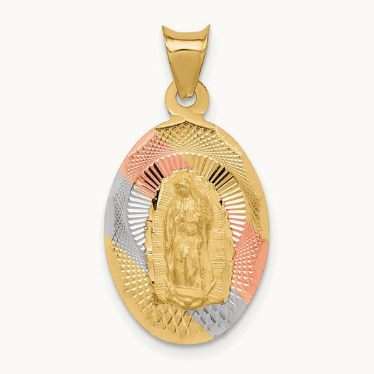 Diamond-cut Lady Of Guadalupe Oval Pendant with rhodium — 26.7mm