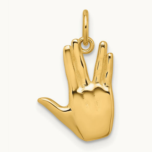 Polished Live Long and Prosper Hand Pendant, 14K