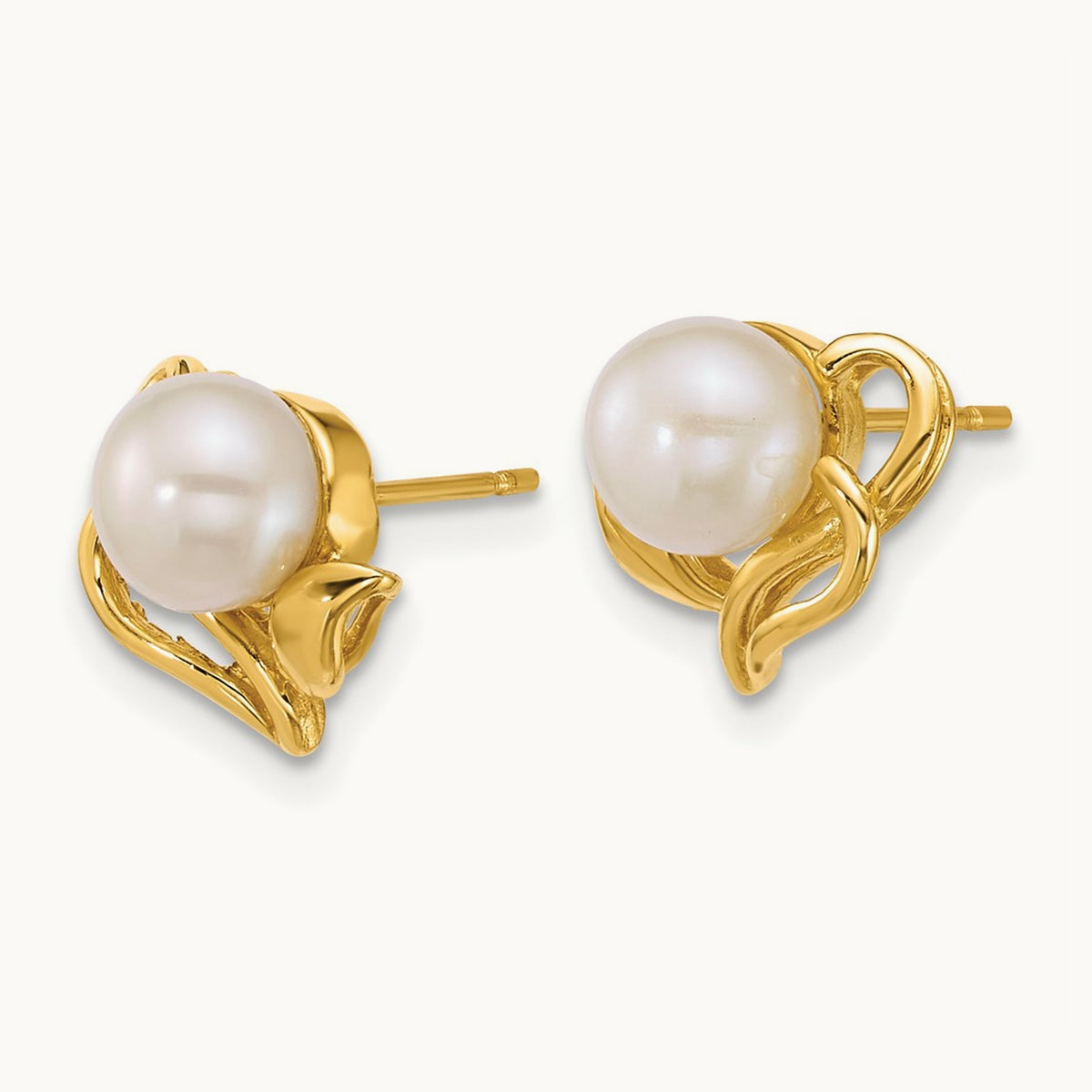 Polished 6- Button FW Cultured Pearl Flower Post Earrings, 7mm, 14K