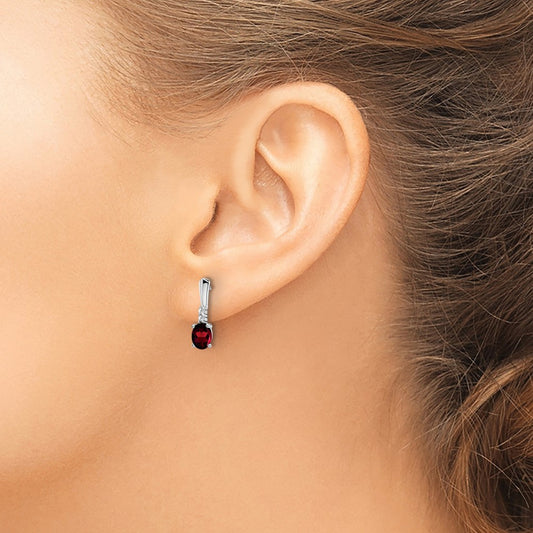Oval Garnet and Diamond Dangle Earrings — 14K White Gold