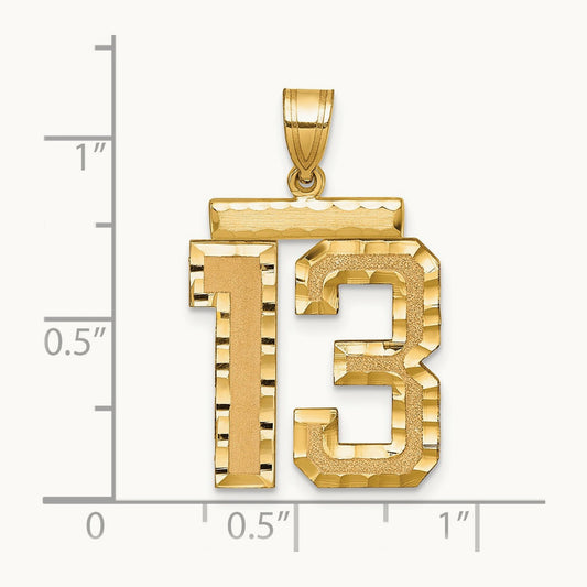 Large Brushed Diamond-cut Number 13 Charm, 14K