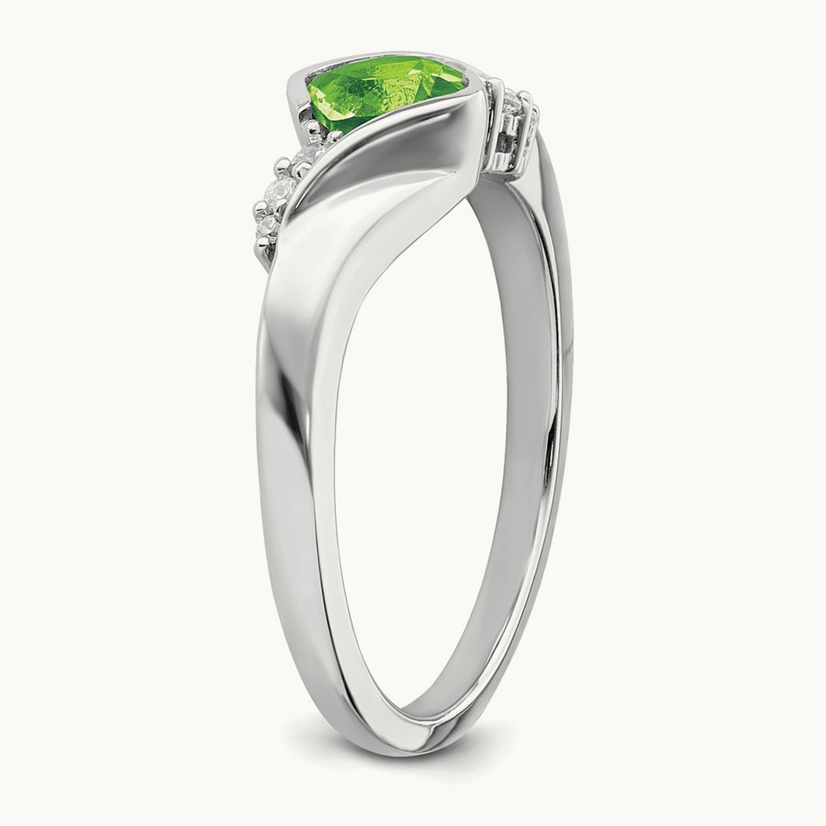 Peridot and Diamond Ring — 14K White Gold, 7