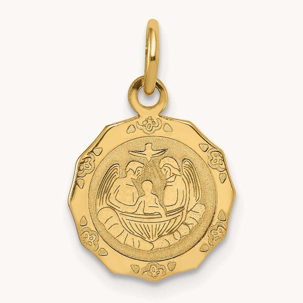 Baptism Spanish Recuerdo Del Bautismo on Back Charm, 14K