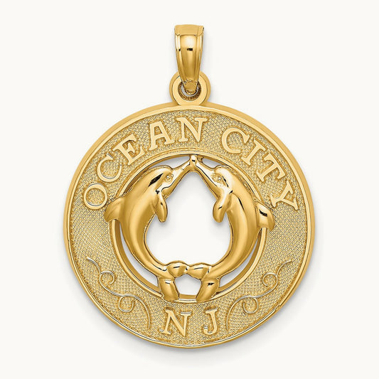 OCEAN CITY, NJ w/ Dolphin Charm, 14K