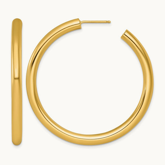 4.0 x Polished Post Hoop Earrings, 50mm, 14K