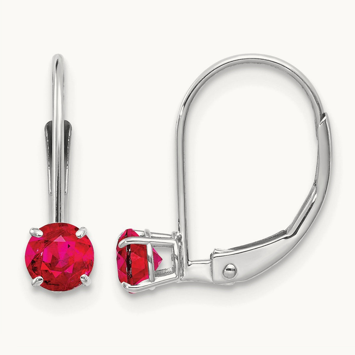 Round July/Ruby Leverback Earrings — 14K White Gold