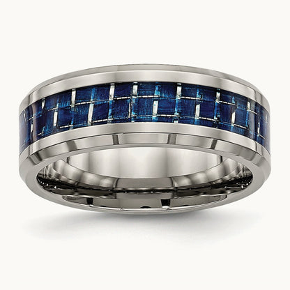 Polished with Blue Carbon Fiber Inlay Beveled Edge Band — photo set