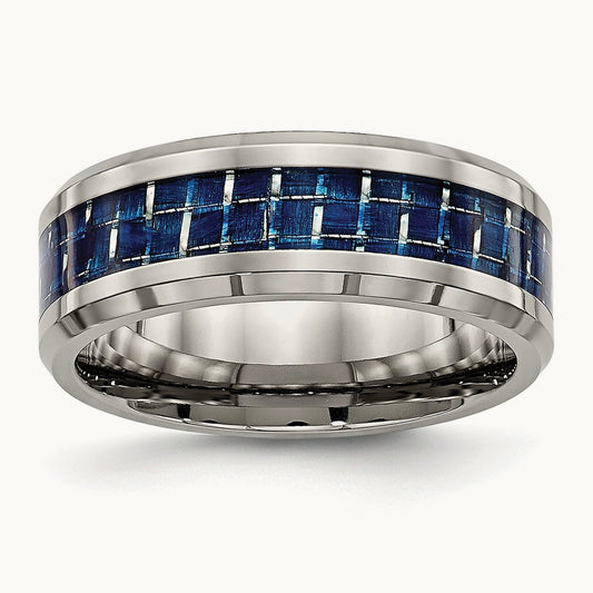 Polished with Blue Carbon Fiber Inlay Beveled Edge Band — photo set