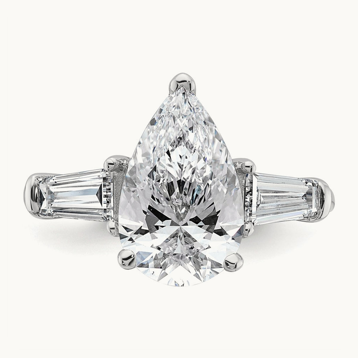 Pear/Baguette Engagement Ring, 1.50-6.75 ct tw Lab-Grown Diamond — 14K White Gold