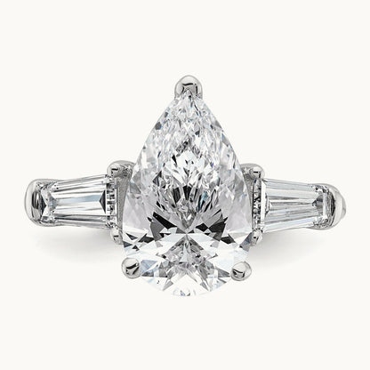 Pear/Baguette Engagement Ring, 1.50-6.75 ct tw Lab-Grown Diamond — 14K White Gold