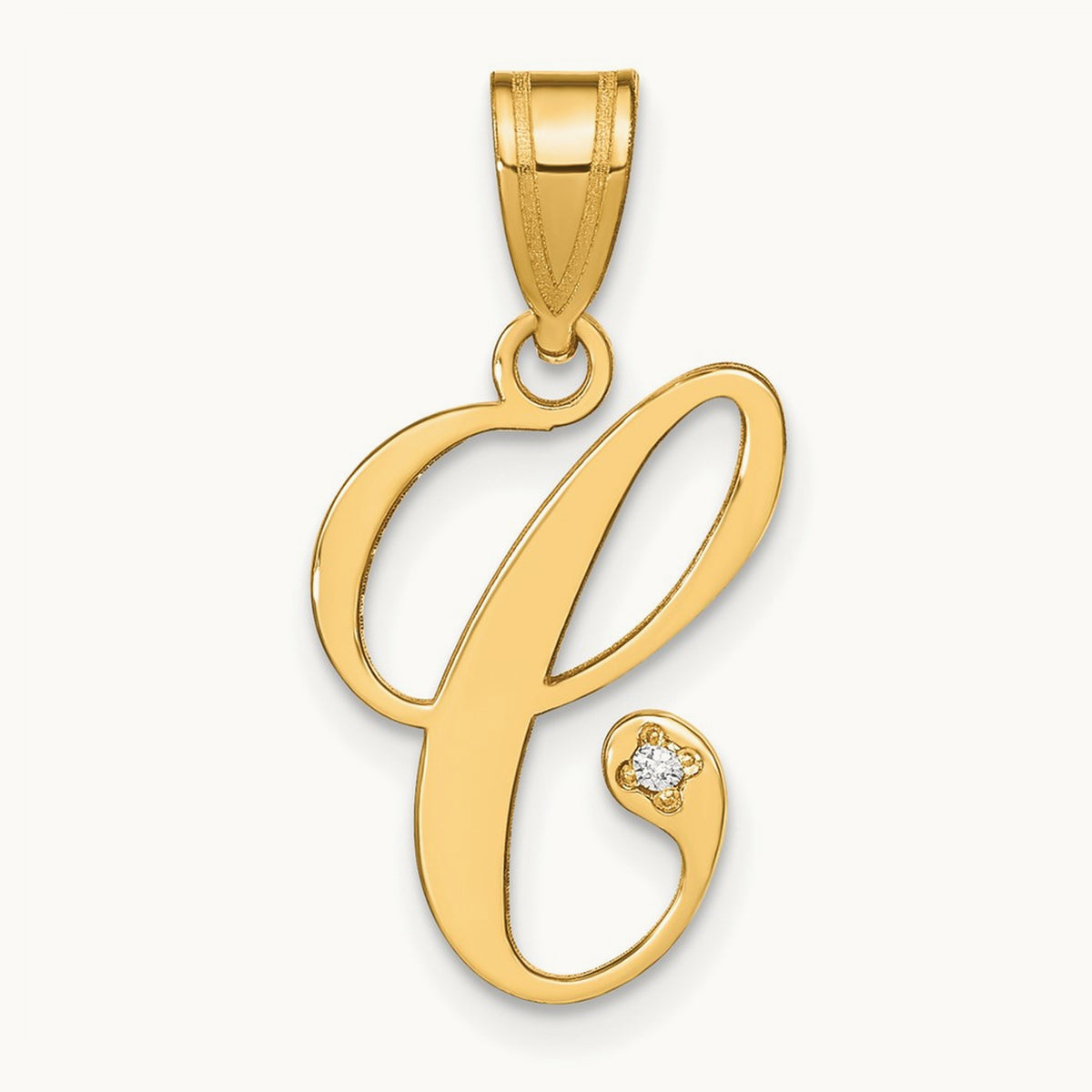 Script Initial Pendant with Diamond — C